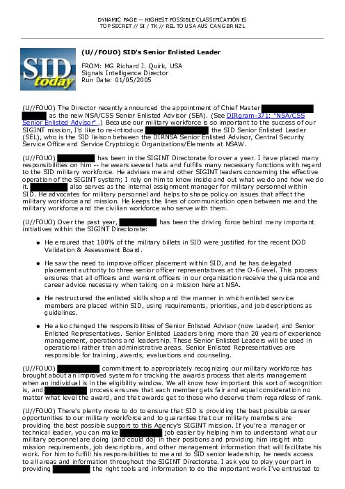 (U//FOUO) SID's Senior Enlisted Leader