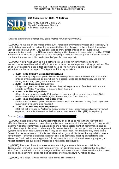 (U) Guidance for 2004 P3 Ratings