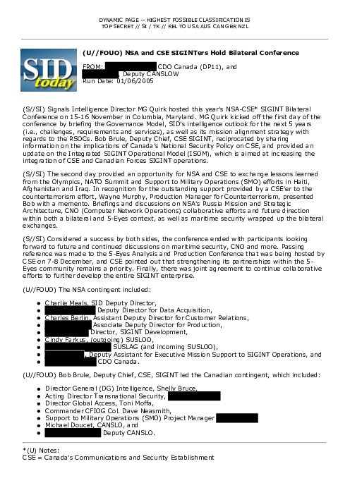 (U//FOUO) NSA and CSE SIGINTers Hold Bilateral Conference