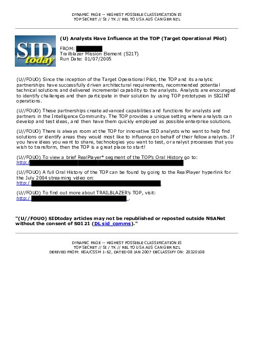 (U) Analysts Have Influence at the TOP (Target Operational Pilot)