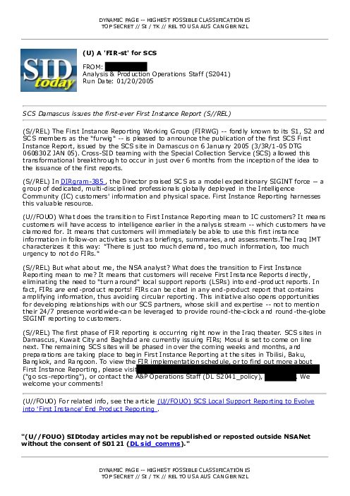 (U) A 'FIR-st' for SCS
