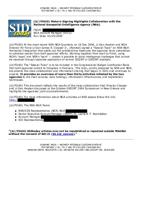 (U//FOUO) Historic Signing Highlights Collaboration with the National Geospatial-Intelligence Agency (NGA)
