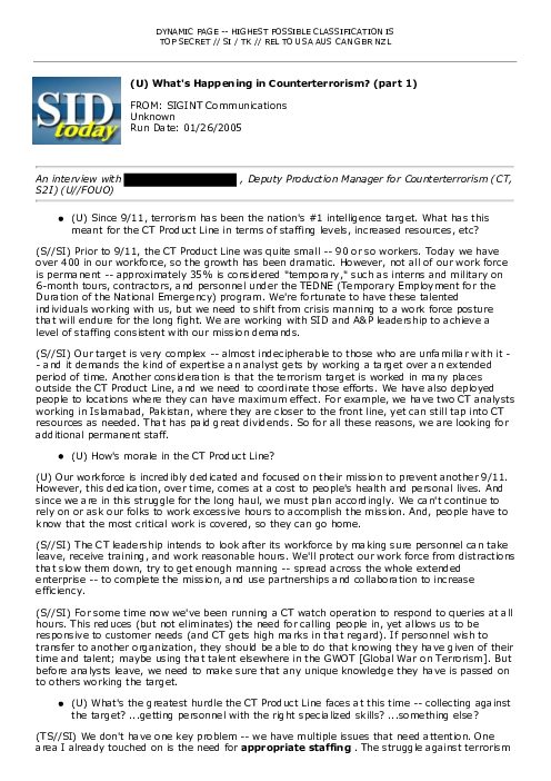 (U) What's Happening in Counterterrorism? (part 1)