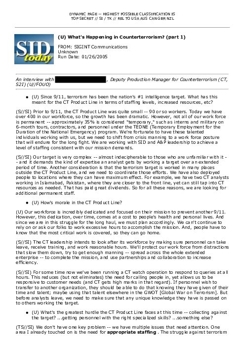 (U) What's Happening in Counterterrorism? (part 1)