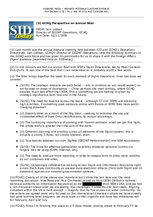 (U) GCHQ Perspective on Annual Bilat