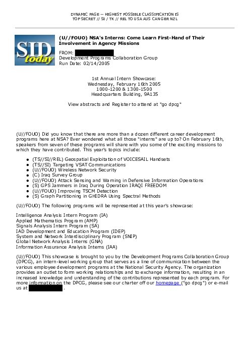 (U//FOUO) NSA's Interns: Come Learn First-Hand of Their Involvement in Agency Missions