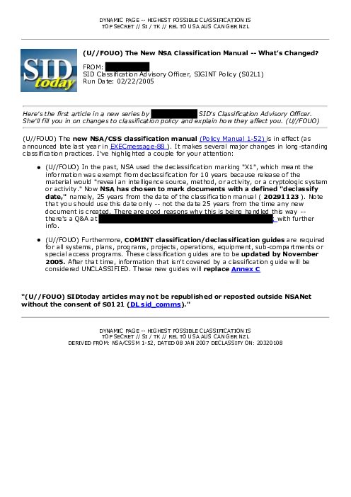 (U//FOUO) The New NSA Classification Manual -- What's Changed?