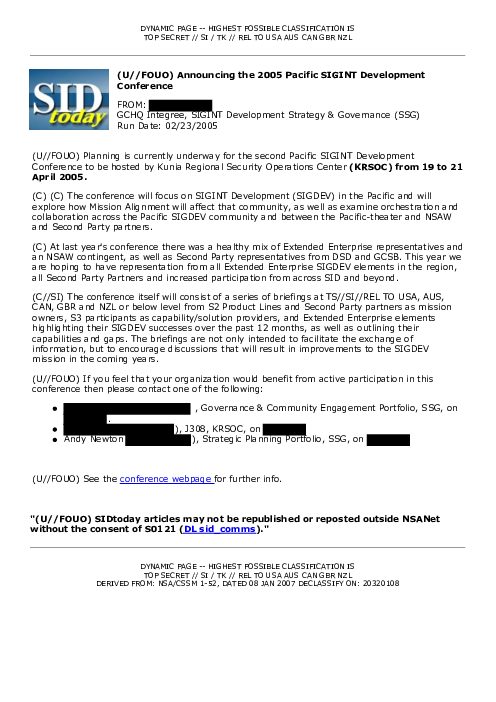 (U//FOUO) Announcing the 2005 Pacific SIGINT Development Conference