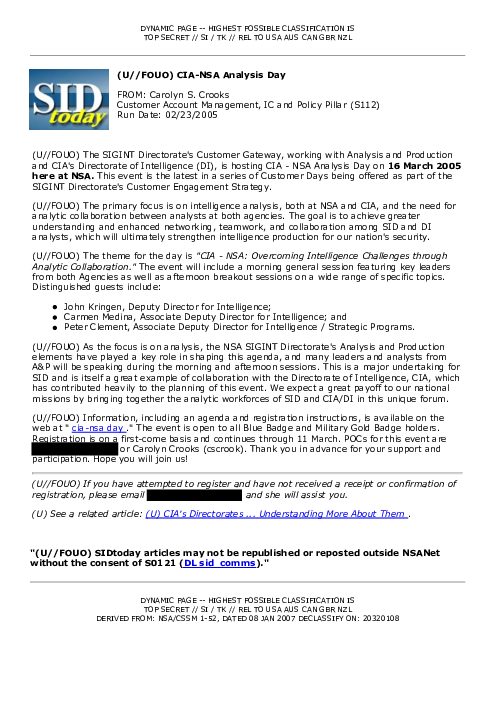 (U//FOUO) CIA-NSA Analysis Day