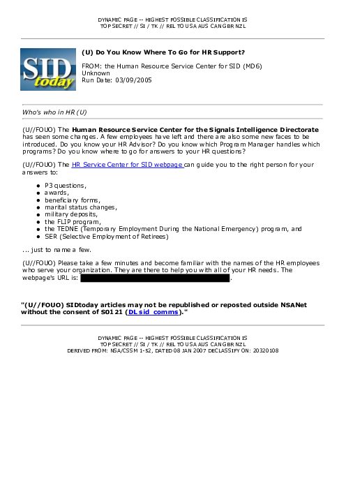 (U) Do You Know Where To Go for HR Support?