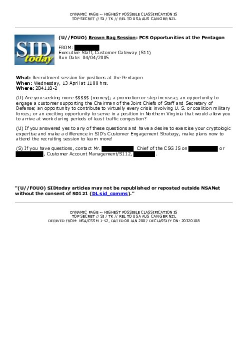 (U//FOUO) <u>Brown Bag Session</u>: PCS Opportunities at the Pentagon