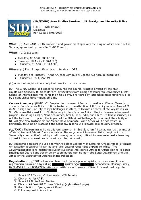 (U//FOUO) Area Studies Seminar: U.S. Foreign and Security Policy