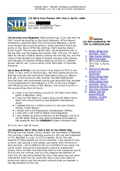 (U) MG Q Iraq Theater TDY: Day 3, April1, 2005