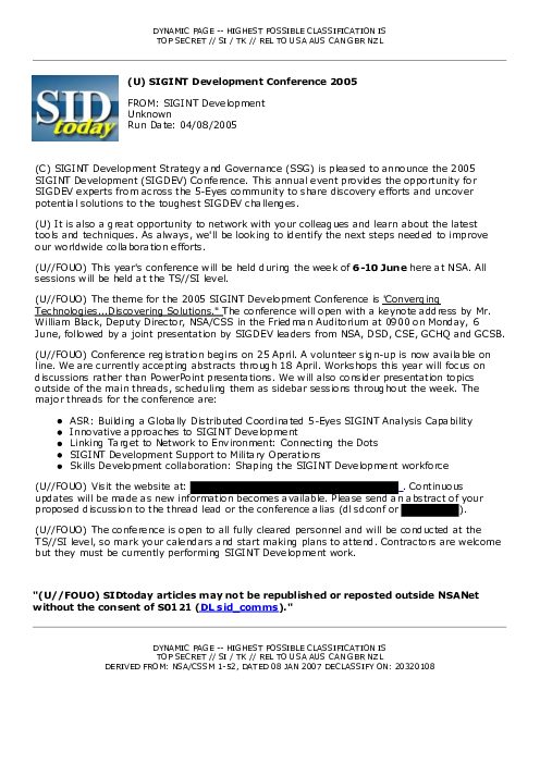 (U) SIGINT Development Conference 2005