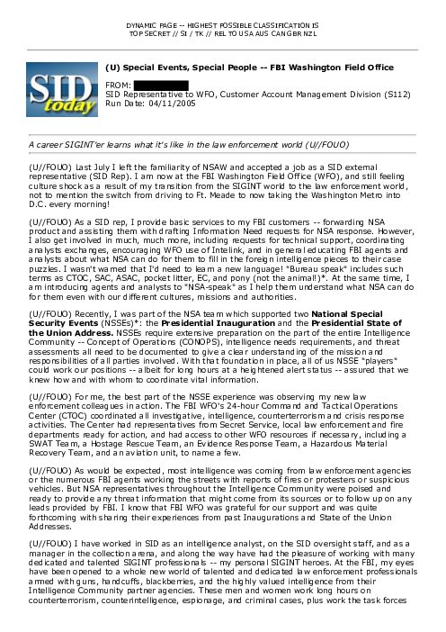 (U) Special Events, Special People -- FBI Washington Field Office