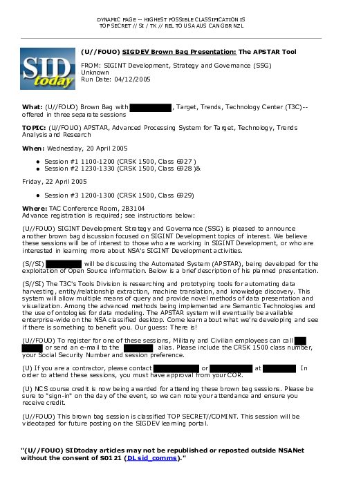 (U//FOUO) <u>SIGDEV Brown Bag Presentation:</u> The APSTAR Tool