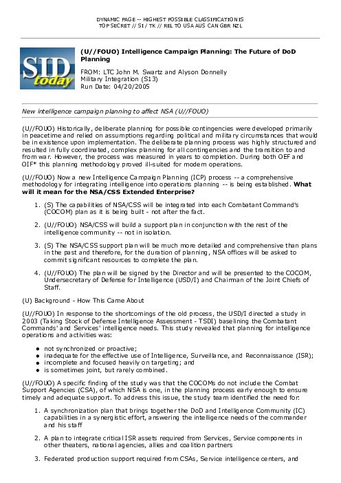 (U//FOUO) Intelligence Campaign Planning: The Future of DoD Planning