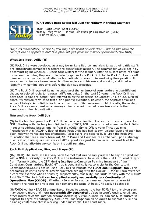 (U//FOUO) Rock Drills: Not Just for Military Planning Anymore