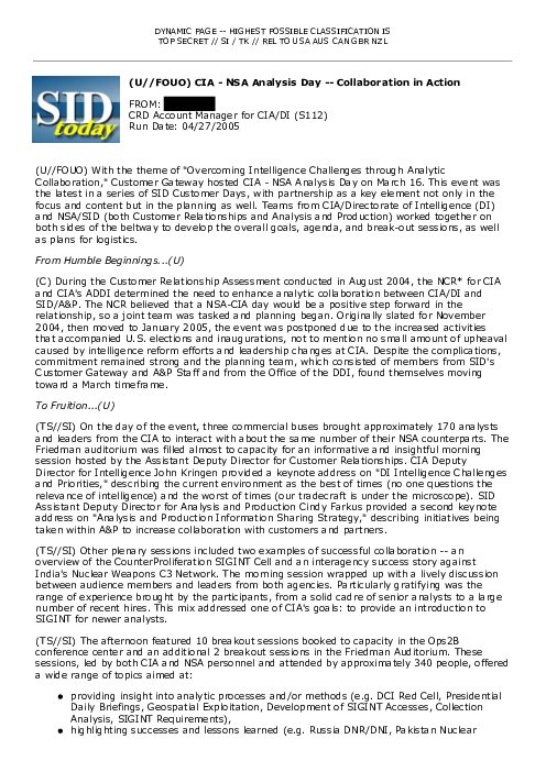 2005-04-27_SIDToday_-_CIA_-_NSA_Analysis_Day_--_Collaboration_in_Action.pdf