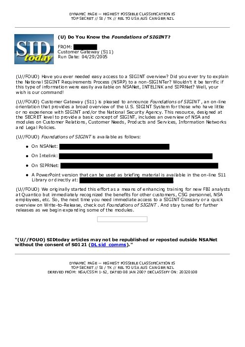 (U) Do You Know the <i>Foundations of SIGINT</i>?