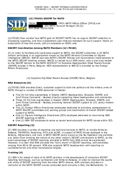 (U//FOUO) SIGINT for NATO