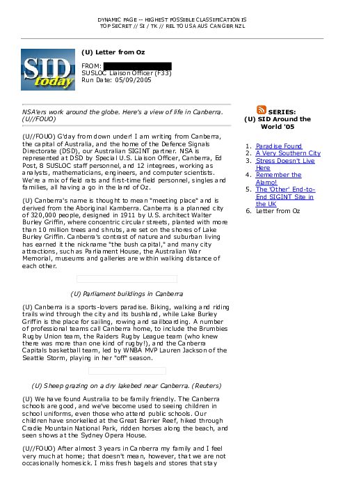 (U) Letter from Oz