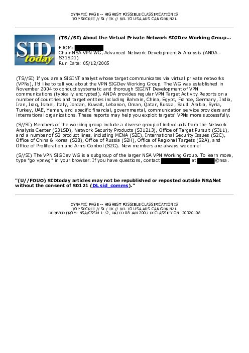 (TS//SI) About the Virtual Private Network SIGDev Working Group
