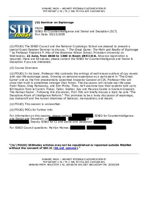 (U) Seminar on Espionage