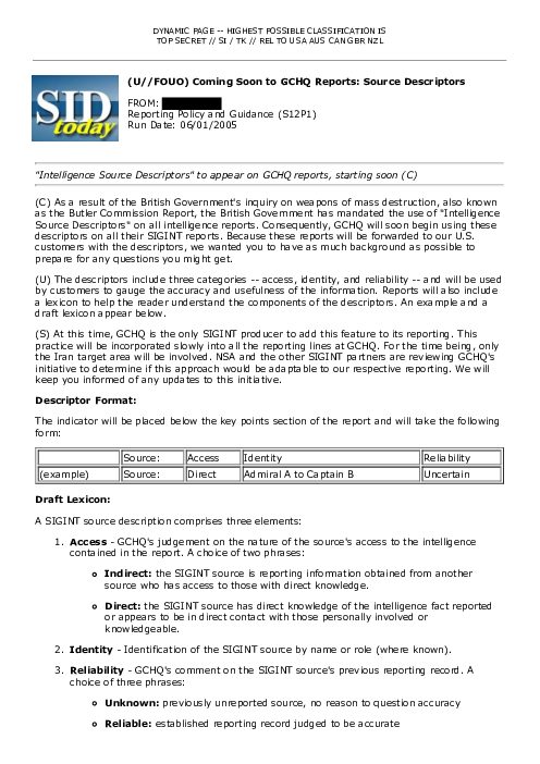 (U//FOUO) Coming Soon to GCHQ Reports: Source Descriptors