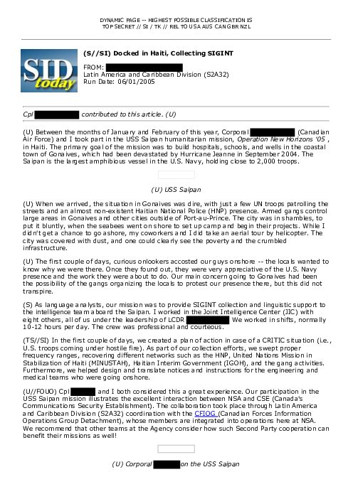 (S//SI) Docked in Haiti, Collecting SIGINT