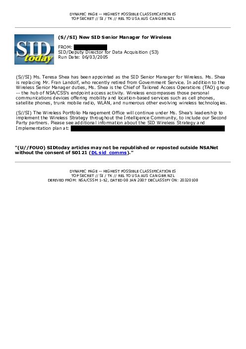 (S//SI) New SID Senior Manager for Wireless