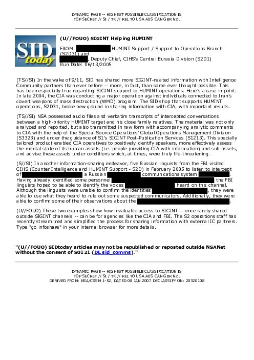 (U//FOUO) SIGINT Helping HUMINT