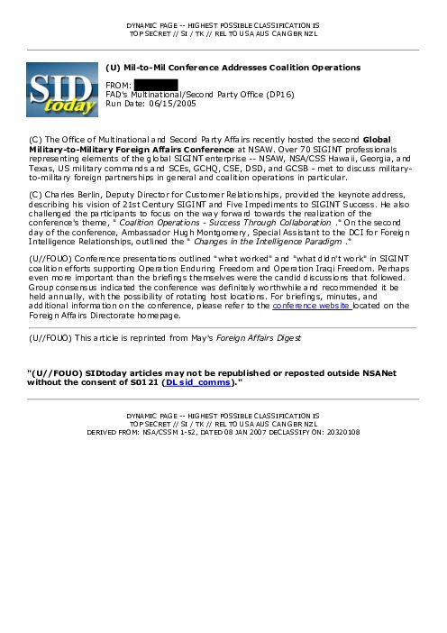 (U) Mil-to-Mil Conference Addresses Coalition Operations