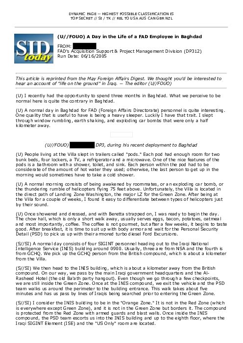 (U//FOUO) A Day in the Life of a FAD Employee in Baghdad