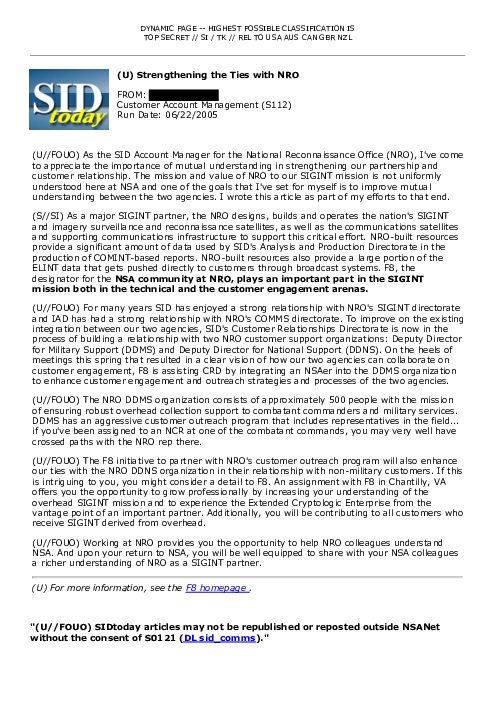 (U) Strengthening the Ties with NRO