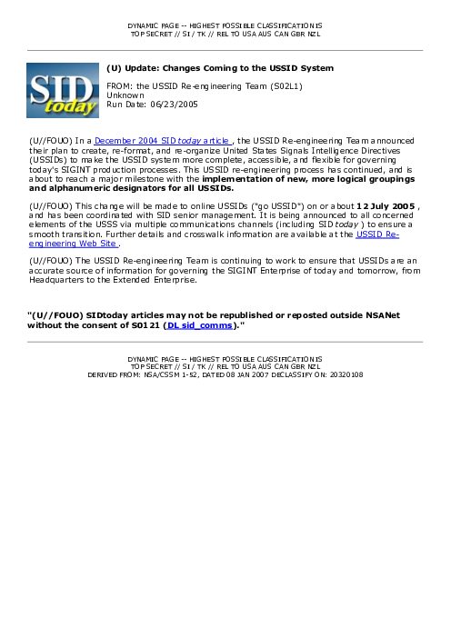 (U) Update: Changes Coming to the USSID System