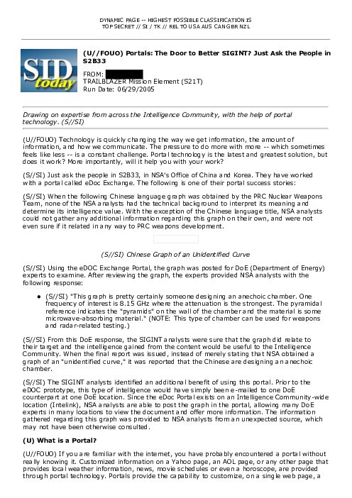 (U//FOUO) Portals: The Door to Better SIGINT? Just Ask the People in S2B33