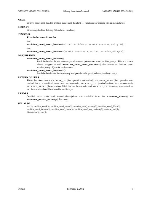 ARCHIVE_READ_HEADER(3) Library Functions Manual ARCHIVE_READ_HEADER(3) (2012).pdf