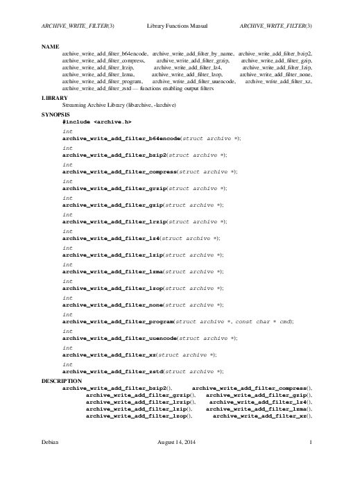 ARCHIVE_WRITE_FILTER(3) Library Functions Manual ARCHIVE_WRITE_FILTER(3) (2014).pdf