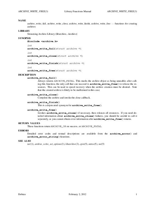 ARCHIVE_WRITE_FREE(3) Library Functions Manual ARCHIVE_WRITE_FREE(3) (2012).pdf