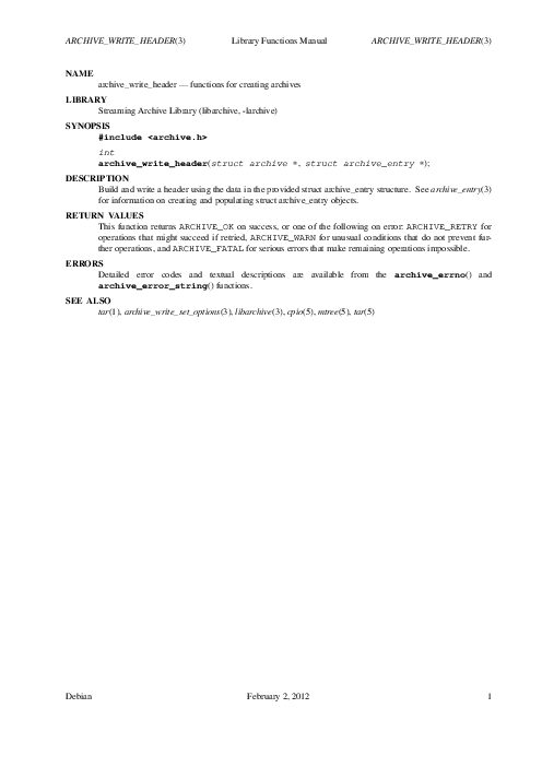 ARCHIVE_WRITE_HEADER(3) Library Functions Manual ARCHIVE_WRITE_HEADER(3) (2012).pdf