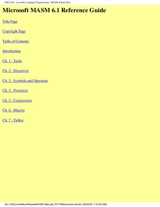 CSCI 240 - Assembly Language Programming - MASM & Intel Docs (1987).pdf
